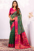 Green Paithani Silk Saree with Pink Zari Border and Traditional