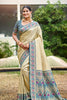 Golden Beige Silk Saree Royal Blue Banarasi Border Traditional Saree