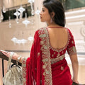 Royal Red Embroidered Silk Saree with Heavy Designer Border