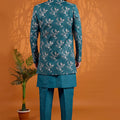 Admirable Teal Blue Indo Western Sherwani Heavy Embroidery With Designer Jacket