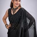 Black Organza Saree with Floral Embroidery Designer Saree