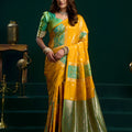 Mustard Yellow Soft Silk Saree with Green Contrast Border 
