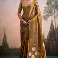 Rich Golden Brown Silk Saree Zari Polka Dot Weaving Designer Saree