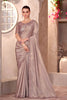 Dusty Mauve Satin Silk Saree Embroidered Border Sequined Blouse
