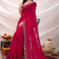 Designer Rani Pink Georgette Saree with Embroidered Border Blouse