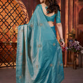 Teal Silk Saree with Zari Embroidery Butti Work Designer Blouse