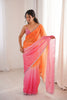 Peach Orange Hot Pink Ombre Organza Saree Embroidered Border