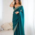 Teal Green Designer Georgette Saree with Heavy Golden Embroidered Border 