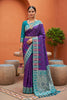 Purple Silk Saree Teal Green Contrast Border Traditional Wear