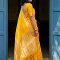 Mustard Yellow Silk Saree with Golden Zari Border Traditional Buti Design