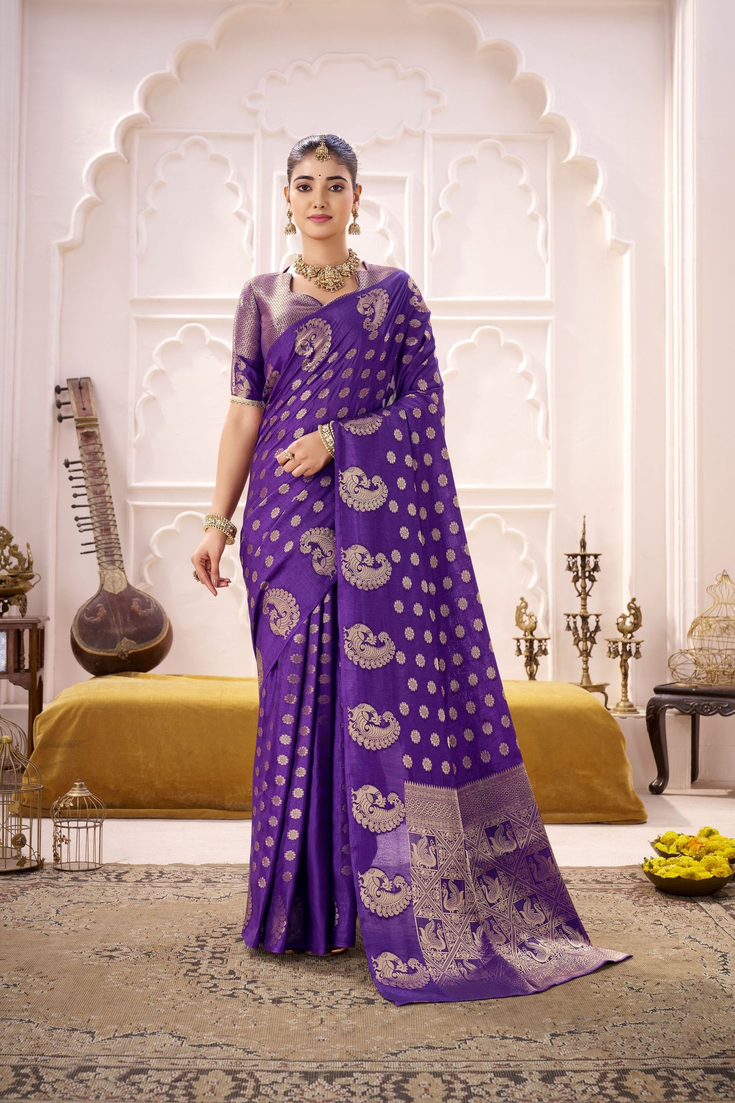 Royal Purple Banarasi Silk Saree with Gold Zari Traditional Saree