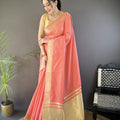  Pink Linen Silk Saree with Golden Zari Border Tassel Pallu 