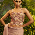 Dusty Peach Crushed Tissue Saree Designer Printed Blouse