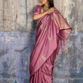 Premium Rose Pink Banarasi Silk Saree with Rich Zari Woven Border