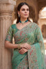 Sea Green Organza Silk Saree with Heavy Embroidery Designer Border