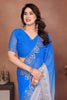 Royal Blue and Grey Georgette Saree Embroidered Border Work