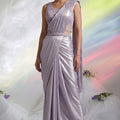 Stylish Lavender Ready to Wear Designer Saree Embroidered Sleeveless Blouse