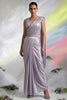 Stylish Lavender Ready to Wear Designer Saree Embroidered Sleeveless Blouse