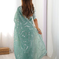 Sea Green Embroidered Organza Saree Silver Floral Party Wear