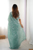 Sea Green Embroidered Organza Saree Silver Floral Party Wear