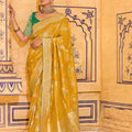 Mustard Yellow Banarasi Silk Saree with Golden Zari Contrast Green Blouse