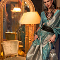Designer Teal Green Organza Saree with Silver Zari Weaving Saree