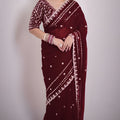 Designer Maroon Georgette Saree Heavy Sequins Embroidery Blouse