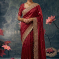 Maroon Silk Designer Saree with Heavy Embroidered Border