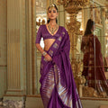 Purple Soft Silk Saree with Stylish Silver Pattern Festive Wear Saree