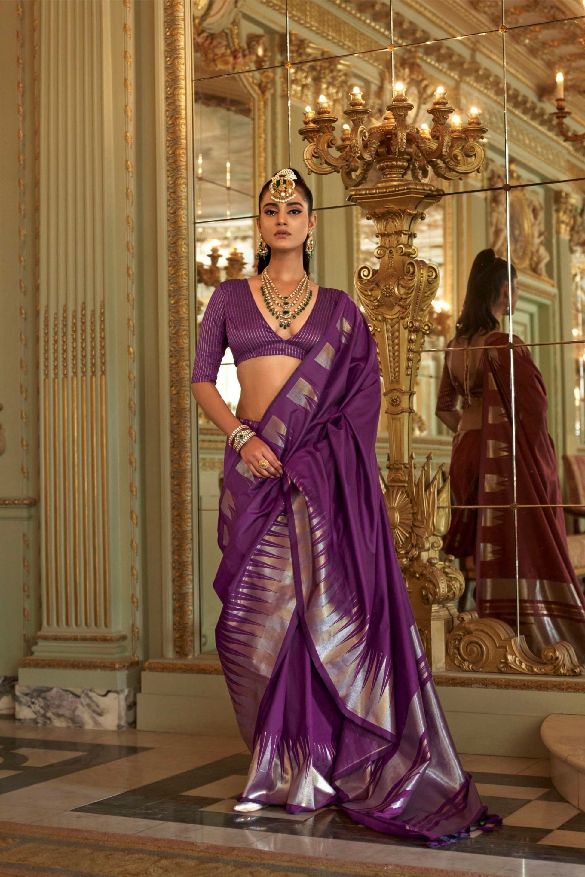 Purple Soft Silk Saree with Stylish Silver Pattern Festive Wear Saree
