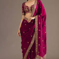  Wine Silk Saree with Heavy Zari Embroidered Border Designer Blouse