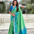 Sea Green Saree Blue Contrast Border Traditional Printed Design 