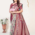 Maroon and Beige Banarasi Silk Saree with Rich Zari Woven Design