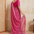 Pink Georgette Saree with Golden Embroidered Border Designer Blouse