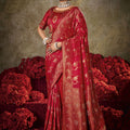 Maroon Red Banarasi Silk Saree Rich Gold Zari Weaving Embroidered Blouse 