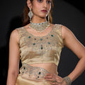 Golden Shimmer Silk Saree with Heavy Stone Zari Embroidered Border