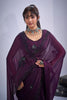 Wine Purple Organza Silk Saree Floral Embroidery Designer Blouse