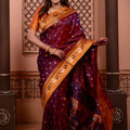 Rich Maroon Paithani Silk Saree with Contrast Orange Zari Border