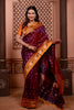 Rich Maroon Paithani Silk Saree with Contrast Orange Zari Border