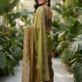 Olive Green Brown Ombre Silk Saree with Heavy Embroidered Border
