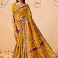 Mustard Yellow Paithani Silk Saree Multicolor Traditional Zari Weaving Saree 