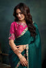 Teal Green Georgette Saree with Embroidered Border Pink Designer Blouse