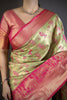 Pista Green Pink Kanjivaram Silk Saree Traditional Zari Woven Saree