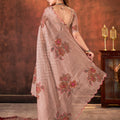 Designer Beige Embroidered Linen Saree Festive Wear