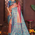 Pink Teal Banarasi Silk Saree with Rich Zari Weaving Designer Pallu 