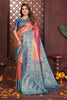 Pink Teal Banarasi Silk Saree with Rich Zari Weaving Designer Pallu 