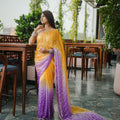 Yellow Purple Ombre Sequins Saree Contrast Border Designer Party Wear