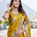 Mustard Yellow Georgette Saree Elephant Embroidery Blouse