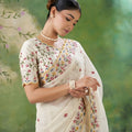 Off White Floral Embroidered Saree with Designer Border and Blouse