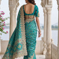 Teal Green Banarasi Silk Saree Heavy Zari Embroidery Rich Designer Border